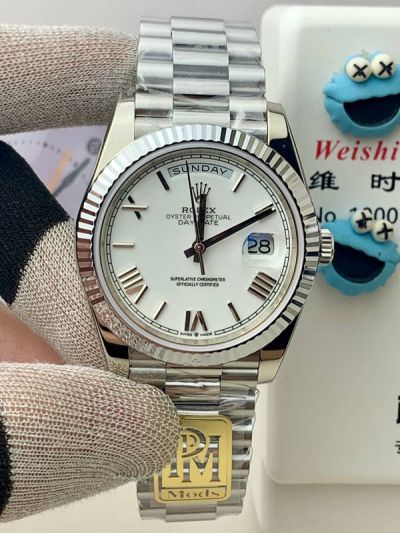 DD 2836/3255 Movement SS with White Face President Band Fluted Bezel Rolex Watch